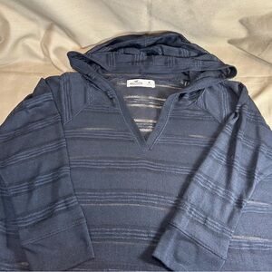 Hollister Black Striped V-Neck Hooded Lightweight Knit